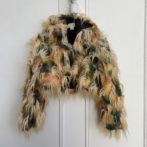 Fuzzy burning man crop jacket w/ hood. Size small!